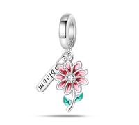 Teleye Fascino con ciondolo margherita rosa in fiore, ciondolo per braccialetto con perline, adatto per bracciali da 3 mm-4,5 mm