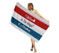 Teli Mare in Microfibra Believe in The Magic of Christmas Red And Blue Stripes Coperta da Viaggio Donne di Grandi Dimensioni Telo Sauna, per Campeggio, Giardino, Home, 80x130cm