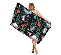 Teli Mare in Microfibra Cartoon Cat Flowers And Green Leaves Coperta da Viaggio Ultra-Assorbente Donne Telo da Spiaggia, per Campeggio, Nuoto, Yoga, 80x130cm