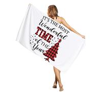 Teli Mare in Microfibra Christmas Red Black Lattice Xmas Tree Asciugamano da Bagno Adulti Senza Sabbia Telo da Palestra, per Home, Campeggio, Barca A Vela, 80x130cm