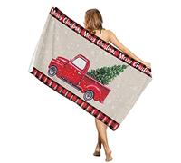Teli Mare in Microfibra Merry Christmas Red Truck with Xmas Tree Retro Texture Asciugamano da Viaggi Asciugatura Rapida Senza Sabbia Telo Sauna, per Sport, Yoga, Nuoto, 80x130cm