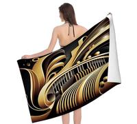 Teli Mare in Microfibra Modern Golden Pianos And Musical Notes Pattern Asciugamani Ad Asciugatura Rapida Asciugatura Rapida Super Morbido Telo Sauna, per Camper, Yoga, Sauna, 80x130cm