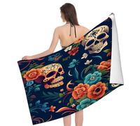 Teli Mare in Microfibra Sugar Skulls And Flowers Pattern Asciugamano Palestra Bambini Adulti Telo Sauna, per Barca A Vela, Picnic, Sport, 80x130cm