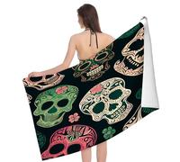 Teli Mare in Microfibra Sugar Skulls On An Black Pattern Asciugamano Palestra Bambini Uomini Telo da Viaggio, per Surfboard, Mare, Camper, 80x130cm