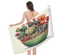 Teli Mare in Microfibra Watercolor of Cacti with A Red Heart Pattern Asciugamano Palestra Asciugatura Rapida Super Morbido Telo Sauna, per Campeggio, Nuoto, Mare, 80x130cm