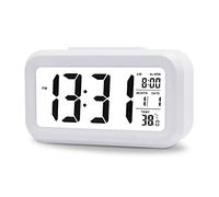 Telisx 5.3" Smart, della temperatura e la data,Simple and Silent LED Alarm Clock w/ Date Display,sveglia digitale snooze ,Repeating Snooze and Sensor Light + Night Light sveglia digitale snooze (bianco)