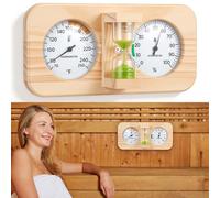 Tellegloww Termometro e igrometro 3 in 1 per sauna, igrometro e timer, Fahrenheit e Celsius, timer anti-agglomerante da 15 minuti, realizzato a mano in legno di pino, accessori per sauna da parete