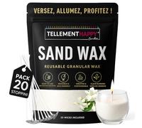 TellementHappy | Cera per Candele in Sabbia 1kg 20 Stoppini Profumo Gelsomino Sand Wax Ecologica e Riutilizzabile | Facile Creazione | Granelli di Cera Vegetale | Perfetto per DIY Candele Artigianali
