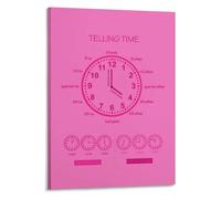 Telling Time Clock Learning Clock Wall-Art Educational Canvas Print Modern Minimalist Decor for Room Classroom Playroom(Framed,08x12inch(20x30cm))