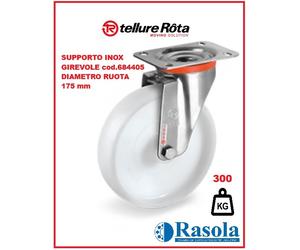 TELLURE ROTA cod.684405 RUOTA SUPPORTO INOX 175mm GIREVOLE AMBIENTI ALIMENTARI