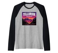 Telluride Colorado Retro Montagna Tramonto Maglia con Maniche Raglan