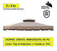 Telo Copertura Gazebo 3X3 350gr Ricambio Camino Antivento Antipioggia 3 x 3 mt