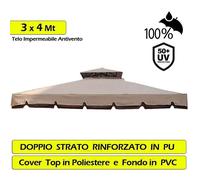 Telo Copertura Gazebo 3X4 300gr Ricambio Camino Antivento Antipioggia 3 x 4 mt