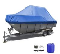 Telo Coperture per Barca Telo per Barca per Copertura Barca Impermeabile | 420D Oxford Tessuto Rimorchiabile Anti UV Telo per Copertura Consolle Barca Copri Barca(Blue,16to18FT: 636x332cm)