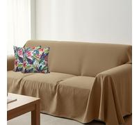 Telo copridivano 3 posti 250x290 cm con 2 federe cuscini - copridivano antigraffio gatto e cane, sofa cover per divani e poltrone, Telo No stiro con 2 federe digitali Made in Italy (Tortora Natur)