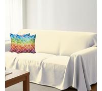 Telo copridivano 3 posti 250x290 cm con 2 federe cuscini - copridivano antigraffio gatto e cane, sofa cover per divani e poltrone, Telo No stiro con 2 federe digitali Made in Italy (Bianco Ventagli)