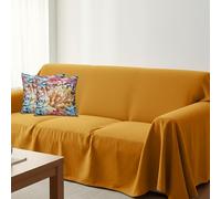 Telo copridivano 3 posti 250x290 cm con 2 federe cuscini - copridivano antigraffio gatto e cane, sofa cover per divani e poltrone, Telo No stiro con 2 federe digitali Made in Italy (Giallo Corallino)
