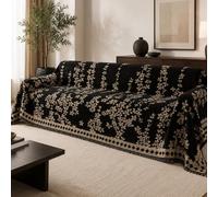 Telo Copridivano in Ciniglia Lavabile, Copridivano con Frange, Protezione Divano per Animali, Coperta Decorativa per Divano Angolare, Letto e Poltrona(Black,71”x150”(180x380cm))