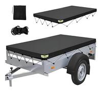 Telo copririmorchio impermeabile, Oxford con bordi rinforzati e corde, for rimorchi for auto, strisce riflettenti for la sicurezza notturna(Black,L)