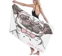 Telo da Bagno Grande Coperta,Carlino Cane da Compagnia Rosa Papillon Occhiali Oversize Disegnati a Mano Addomesticati Marrone Rosa Pallido Bianco,Telo da Bagno Asciugamano da Spiaggia per Viaggi in Ho