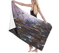 Telo da Bagno Grande Coperta,Fiction Futuristica Vecchio Castello di Legno con Finestre Circolari Architettura Grafica, Telo da Bagno Telo Mare per Hotel per Famiglie Viaggi Nuoto Sport,52" x 32"