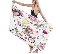 Telo da Bagno Grande Coperta Morbida,Torre Eiffel di Parigi Fiori Bicicletta Vino Francese Ti Amo in Diverse Lingue,Telo da Bagno Telo Mare per Viaggi in Hotel per Famiglie Nuoto Sport,52" x 32"