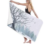 Telo da Bagno Grande Coperta, Tema Stagione Invernale Un Albero Senza Foglie Nella Foresta Innevata E Uccelli in Volo, Telo da Bagno Telo Mare per Viaggi in Hotel per Famiglie Nuoto Sport, 52" x 32"