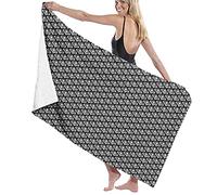 Telo da bagno grande in microfibra, fiori astratti bianchi, motivo culturale asiatico, design monocromatico, telo da bagno, telo da spiaggia per hotel in famiglia, viaggi, sport di nuoto, 52" x 32"