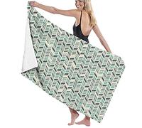 Telo da bagno grande in microfibra, strisce a zig-zag a spina di pesce grunge e rettangoli dai toni pastello, telo da bagno telo mare per viaggi in hotel per famiglie sport di nuoto, 52 "x 32"