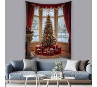 Telo Da Parete Christmas Tree Xmas Pine Trees Star Winter Holiday Window Scene Snow View Soffitto Arte Arazzo Non Sbiadisce Facilmente Per Dormitorio Libreria M
