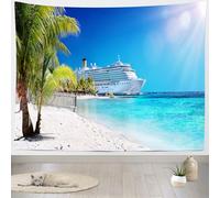 Telo Da Parete Cruise Ship Caribbean Sea Palm Tree Coral Beach Tropical Island Sunshine Tapestry Soffitto Arte Arazzo Da Parete Non Sbiadisce Facilmente Per Dormitorio Dormitorio Universitario M