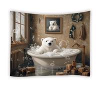 Telo Da Parete Funny Bear Cute Wild Animals In Bathtub Bubbles Winter Arctic Watercolor Wreath Flower Leaves Non Sbiadisce Facilmente Arazzi Estetica Per Libreria Camera Da Letto S