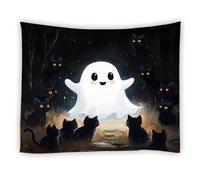 Telo Da Parete Funny Ghost Halloween Horror Cat Black Tree Misty Gothic Scary Animal Watercolor Soffitto Arte Arazzo Non Sbiadisce Facilmente Per Dormitorio Universitario Dormitorio S