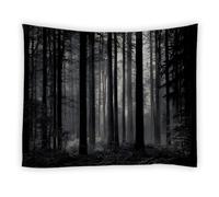 Telo Da Parete Misty Black Grey Foggy Pine Trees Mountains Gothic Abstract Nature Scenery Non Sbiadisce Facilmente Arazzo Da Parete Soffitto Arte Per Dormitorio Camera Da Letto L