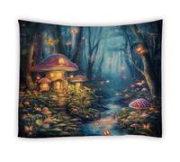 Telo Da Parete Misty Wonderland Mushroom House Fairy Tale Green Tree Flower Butterfly River Nature Plant Estetica Arazzi Decorazione Per Soggiorno Camera Da Letto M
