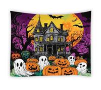 Telo Da Parete Spooky Halloween Horror Pumpkin Funny Ghost Full Moon Bat Black Tree Gothic Scary Decorazione Arazzii Non Sbiadisce Facilmente Per Libreria Camera Da Letto L