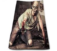 Telo da spiaggia/piscina/bagno con stampa zombie, Halloween spaventoso uomo morto nel vecchio edificio, strofinaccio da cucina, asciugatura rapida, morbido, assorbente e leggero, grigio, 15 pollici x