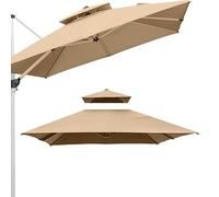 Telo di ricambio per ombrellone a sbalzo da 10 piedi x 10 piedi, da un metro quadrato, con 8 stecche, per patio, piscina, ombrellone offset, copertura parasole(Khaki 300cm/10ft Double top)