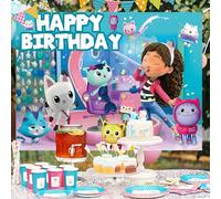 Telo di sfondo per festa di compleanno a tema Gabby's Dollhouse, adatto per feste, raduni familiari, foto con amici e parenti, decorazione per cabina fotografica, decorazione per live streaming, forni