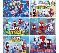 Telo di sfondo per festa di compleanno a tema Spiderman e i suoi fantastici amici, decorazione per festa di compleanno dei bambini a tema Marvel, striscione di buon compleanno, forniture per decorazio