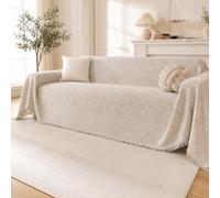 Telo Divano in Ciniglia, Copridivano 1 Pezzo Lavabile con Frange, Plaid Proteggi Divano per Divano 2 o 3 Posti, Letto, Poltrona, Animali, Bambini e Casa(Beige,71”x102”(180x260cm))