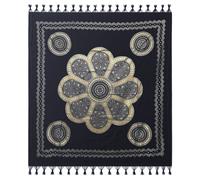 Telo Etnico Nero dorato Indiano telo mare con frange arredo cotone 210x240 cm