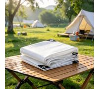 Telo Impermeabile Telone Occhiellato Impermeabile 140x270cm Bianco | Telo Per Coperture, Impermeabile Doppio Lato Con Occhielli Rinforzati Per Piscina Trampolino Gazebo Mobili Da Giardino