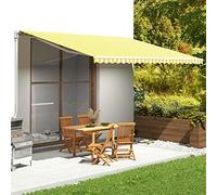 Telo in tessuto resistente 5 x 3,5 m, giallo e bianco, resistente ai raggi UV, facile da installare, senza cornice, ideale per terrazze, terrazze e protezione esterna