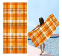 Telo Mare, 100 x 200 cm Telo Mare Microfibra Grande, griglia arancione Asciugamano Microfibra, Asciugatura Rapida, Teli Bagno Senza Sabbia, Uomo, Donna, Spiaggia, Sauna, Fitness, Yoga Teli Mares d-175