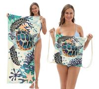 Telo mare 2 in 1, zaino, grazioso telo mare oversize leggero, in poliestere, con borsa portaoggetti, per adulti, donne, uomini, accessori essenziali da spiaggia, regalo per le vacanze (tartaruga