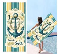 Telo Mare, 90 x 200 cm Telo Mare Microfibra Grande, Ancora della nave Asciugamano Microfibra, Asciugatura Rapida, Teli Bagno Senza Sabbia, Uomo, Donna, Spiaggia, Sauna, Fitness, Yoga Teli Mares d-214