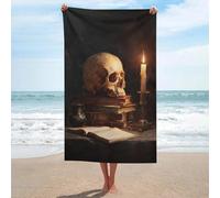 Telo mare a lume di candela con teschio sui libri asciugamano da spiaggia in microfibra senza sabbia grandi asciugamani da doccia multiuso assorbente per bagno piscina 130 x 80 cm