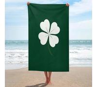 Telo mare bianco a quattro foglie su sfondo verde scuro, in microfibra, grande, multiuso, assorbente, per bagno e piscina, 130 x 80 cm