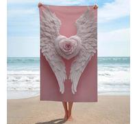 Telo mare bianco con ali d'angelo con cuore rosa rosa asciugamano da spiaggia in microfibra senza sabbia grandi asciugamani doccia multiuso assorbente per bagno piscina 130 x 80 cm
